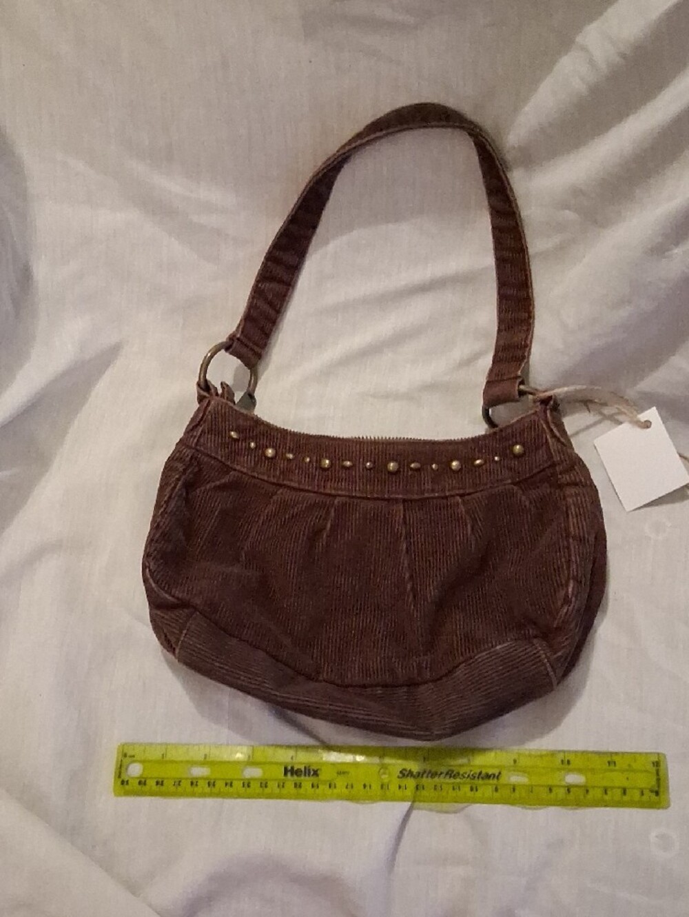 Aeropostale Brown Corduroy Shoulder Bag with Stud Accents - Picture 2 of 4